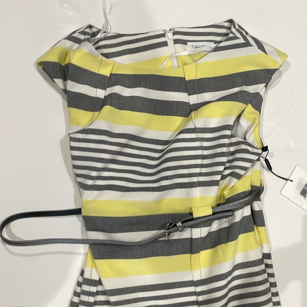 Calvin Klein Asymmetrical Yellow and Gray Dress